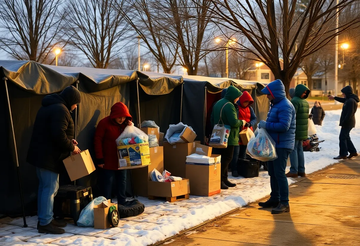 Volunteers supporting the homeless at a shelter in Oklahoma City during winter