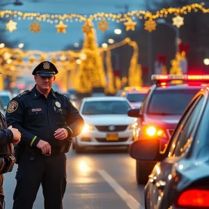 Police officers conducting a DUI checkpoint during the holiday season in Oklahoma.