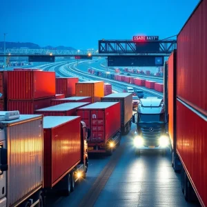 Freight transportation hub in Oklahoma with trucks and containers