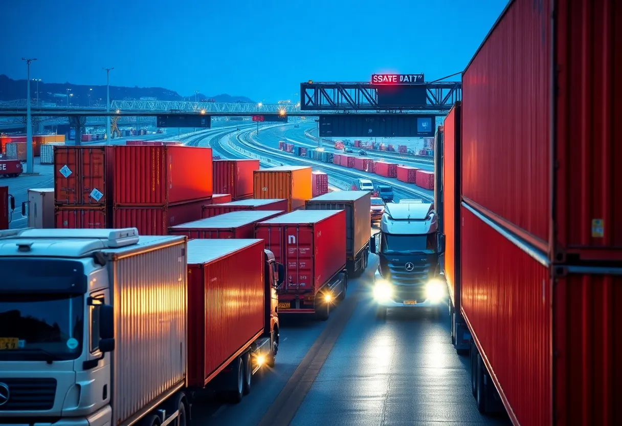 Freight transportation hub in Oklahoma with trucks and containers