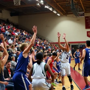 High school basketball players competing on the court in Oklahoma.