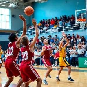 Players competing in the Oklahoma high school basketball tournament