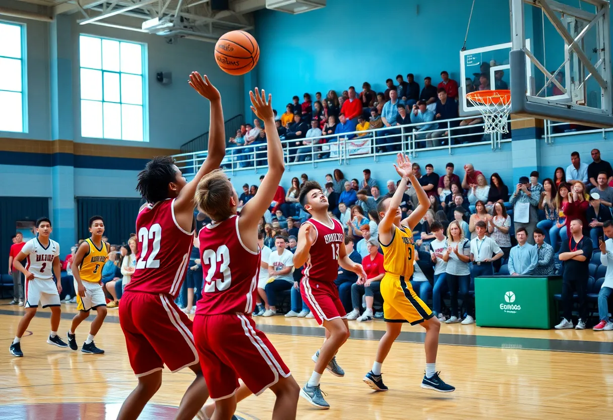 Players competing in the Oklahoma high school basketball tournament