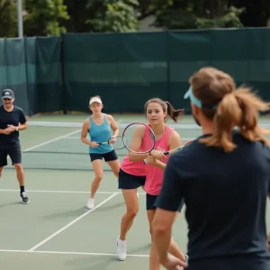 Oklahoma men's tennis team playing a match outdoors
