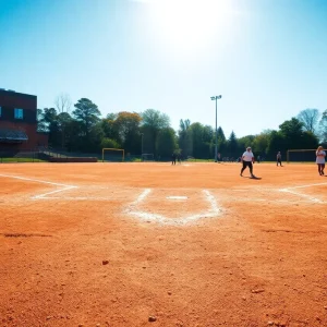 A college softball field showcasing community engagement and teamwork.