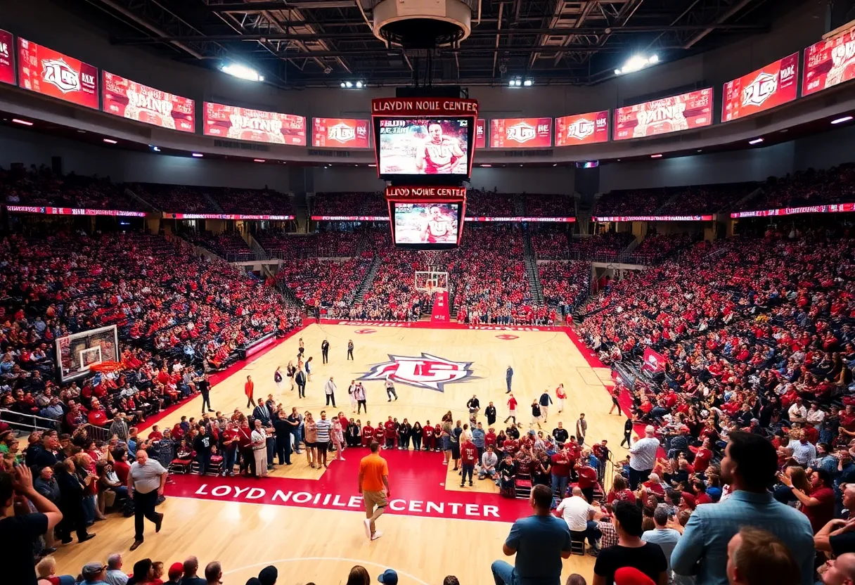 Fans at Lloyd Noble Center during an Oklahoma Sooners basketball game