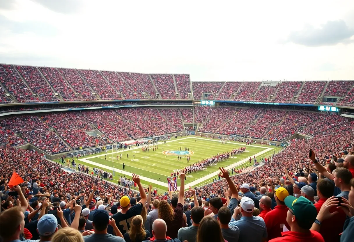 Energetic atmosphere at an Oklahoma Sooners football game with cheering fans.