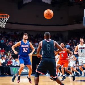 Oklahoma Sooners basketball players in action during a game against Ole Miss