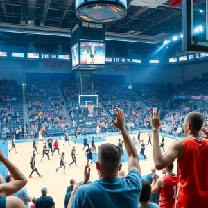Oklahoma Sooners and Texas A&M Aggies competing in a basketball match