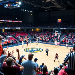 Fans cheering at a college basketball game between Oklahoma State Cowboys and Baylor Bears.