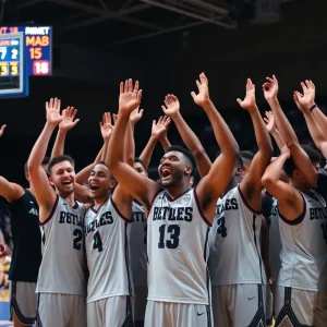 Oklahoma State Cowgirls basketball team celebrating a win