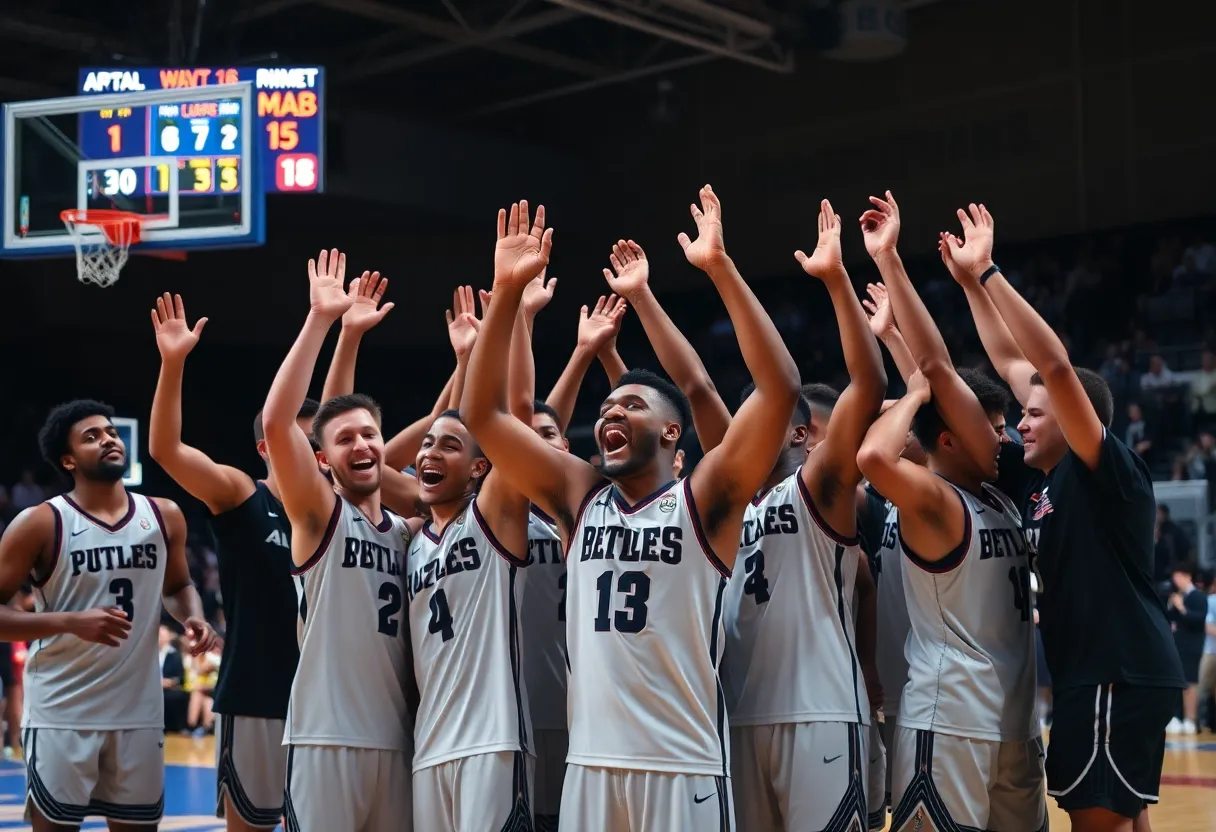 Oklahoma State Cowgirls basketball team celebrating a win