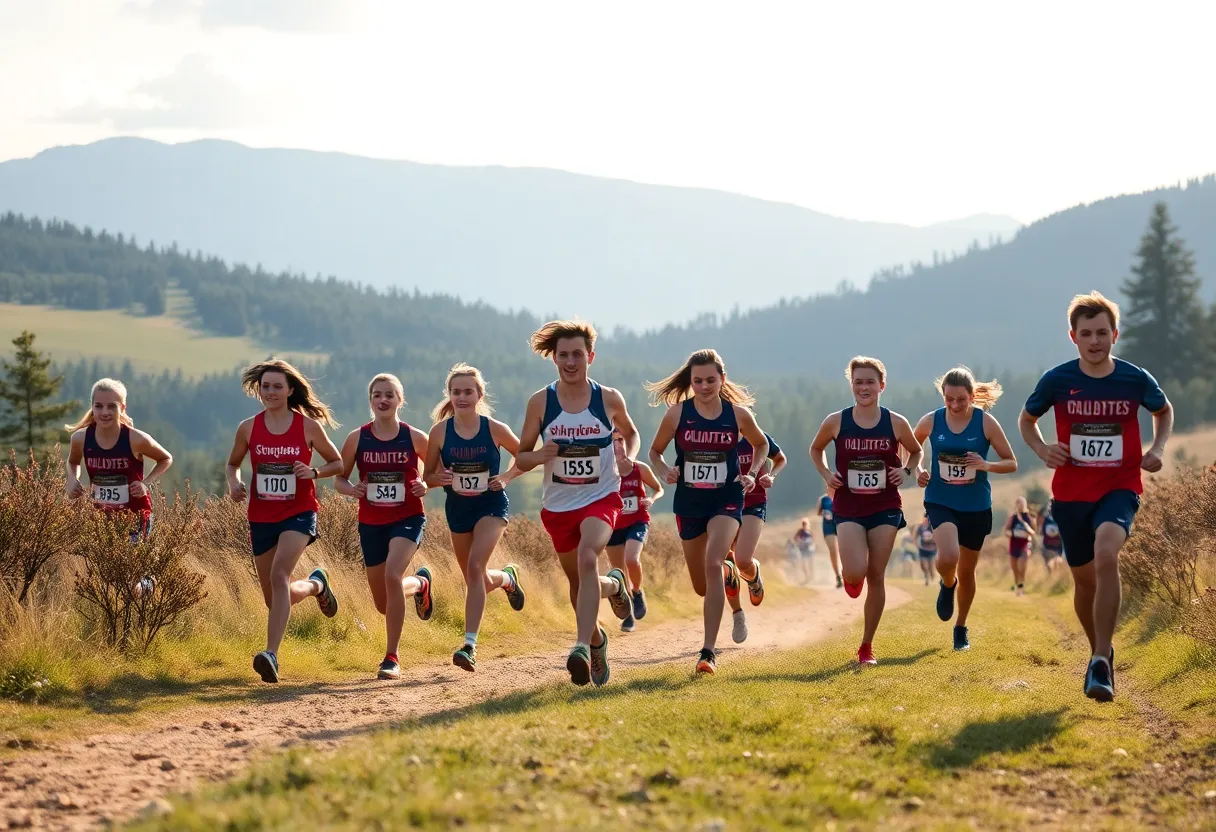 Oklahoma State cross country team competing in a race