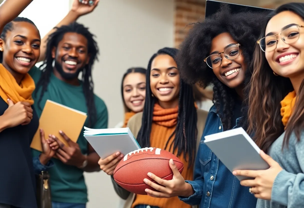 Celebration of college football players achieving academic honors