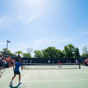 Oklahoma State tennis players in action during a match