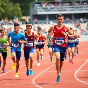Distance runners competing in a track event at Oklahoma State University