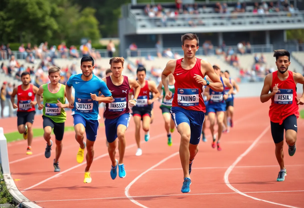 Distance runners competing in a track event at Oklahoma State University
