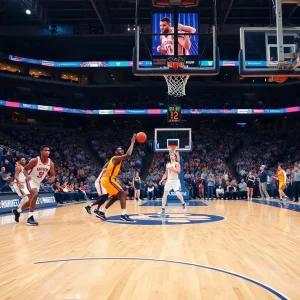 Oklahoma State basketball team celebrating their win