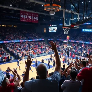Fans cheering during the Oklahoma State vs. Utah basketball game