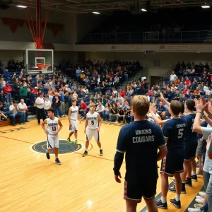 Boys' basketball game between Oklahoma Union Cougars and Caney Valley Trojans