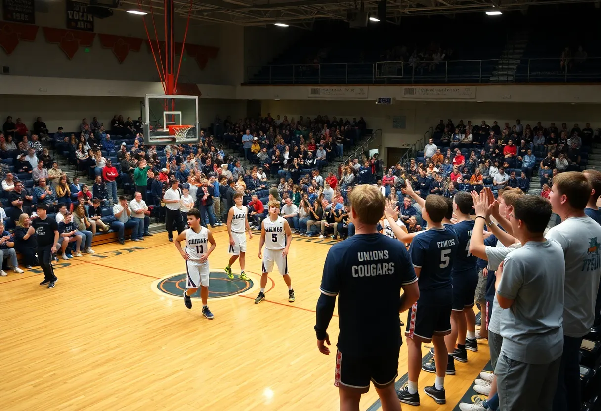 Boys' basketball game between Oklahoma Union Cougars and Caney Valley Trojans
