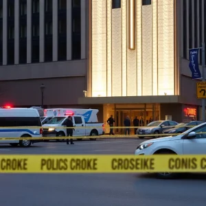 Police at the scene of the shooting outside a hotel in downtown Oklahoma City.