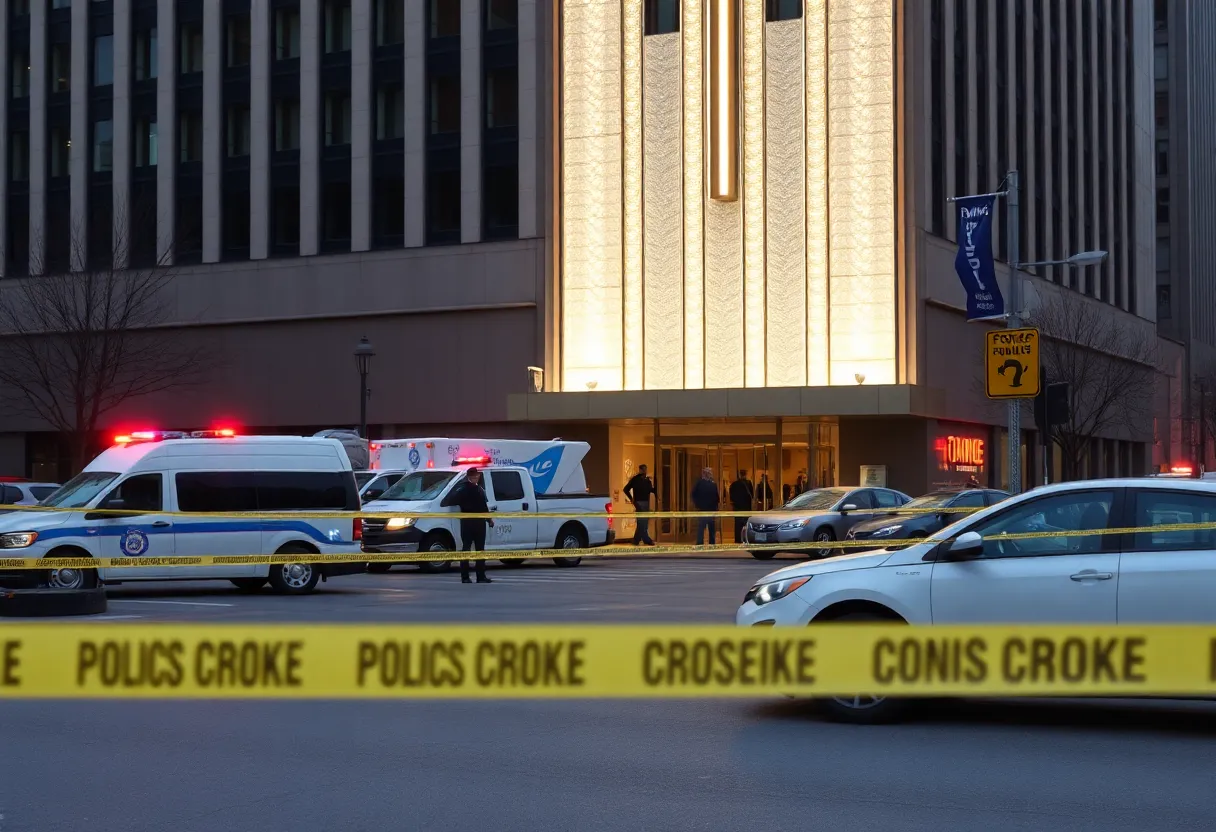 Police at the scene of the shooting outside a hotel in downtown Oklahoma City.