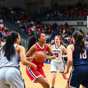 Ole Miss women's basketball team celebrating their victory over Oklahoma