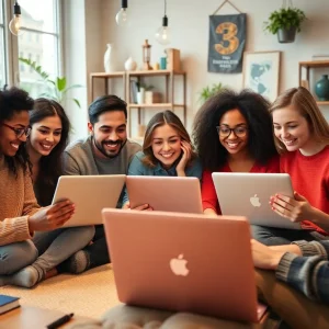 Professionals studying online for an MBA in a home office setting