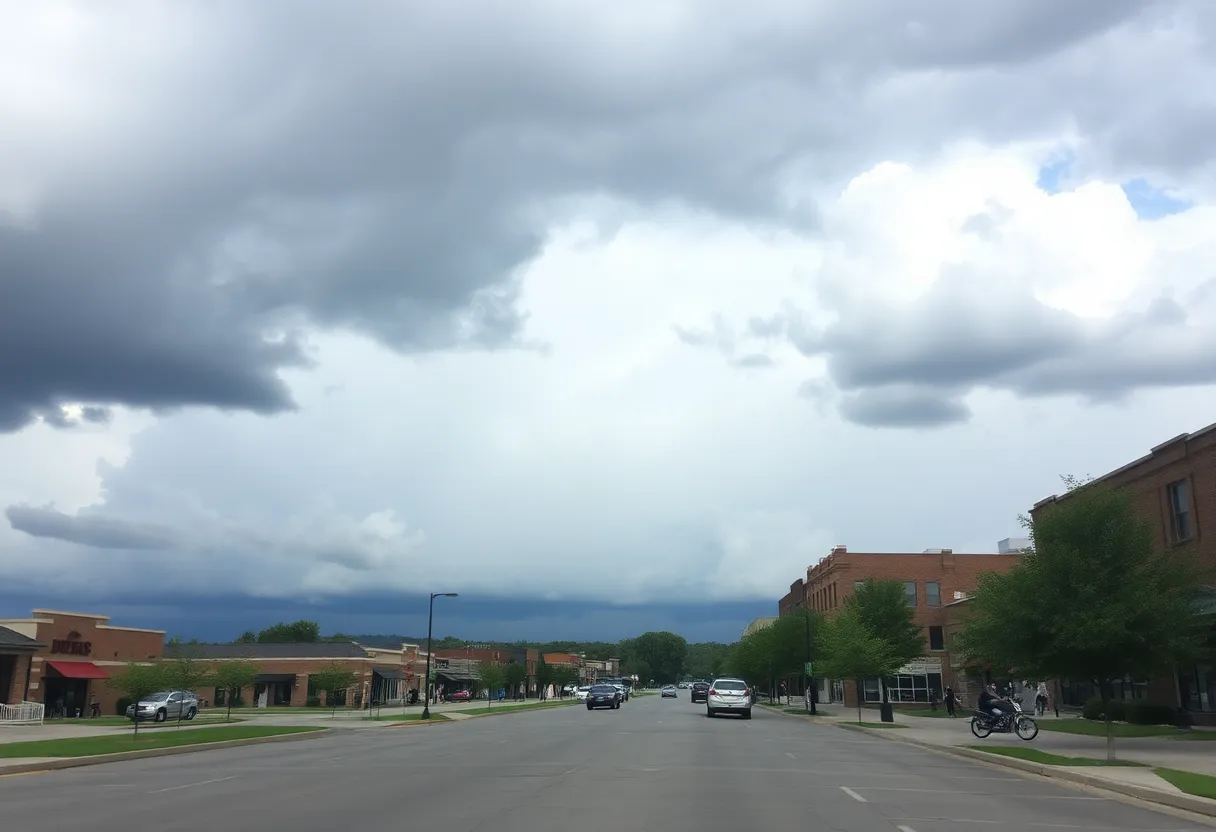 Storm clouds over Stillwater, Oklahoma, indicating event cancellation