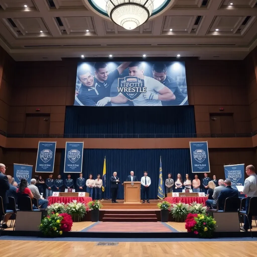 Induction ceremony setup for OSU Wrestling Hall of Fame
