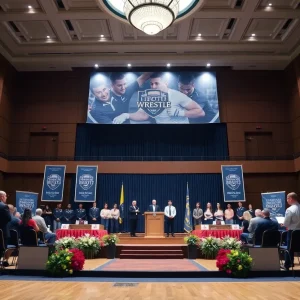 Induction ceremony setup for OSU Wrestling Hall of Fame