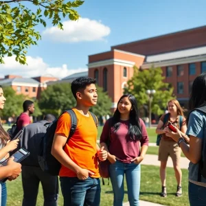 Diverse students at Oklahoma State University engaged in academic discussions outdoors.