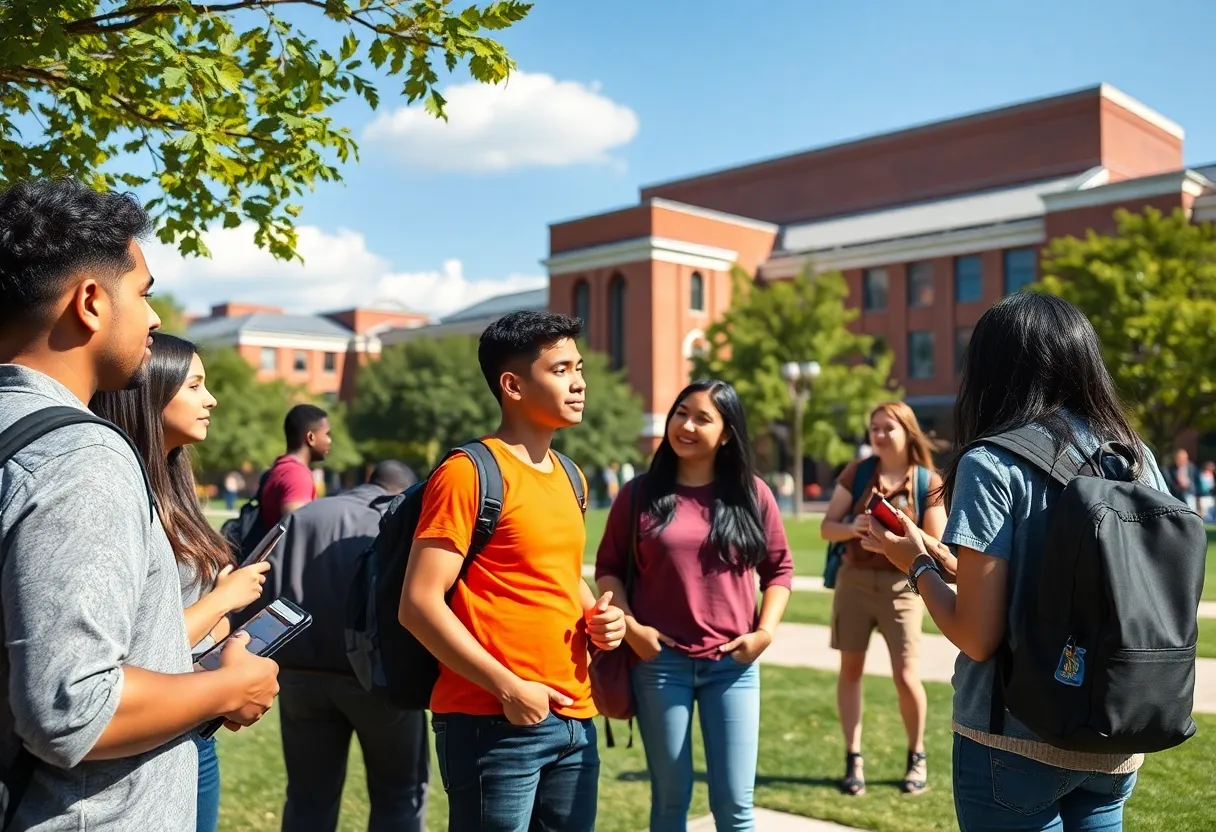 Diverse students at Oklahoma State University engaged in academic discussions outdoors.