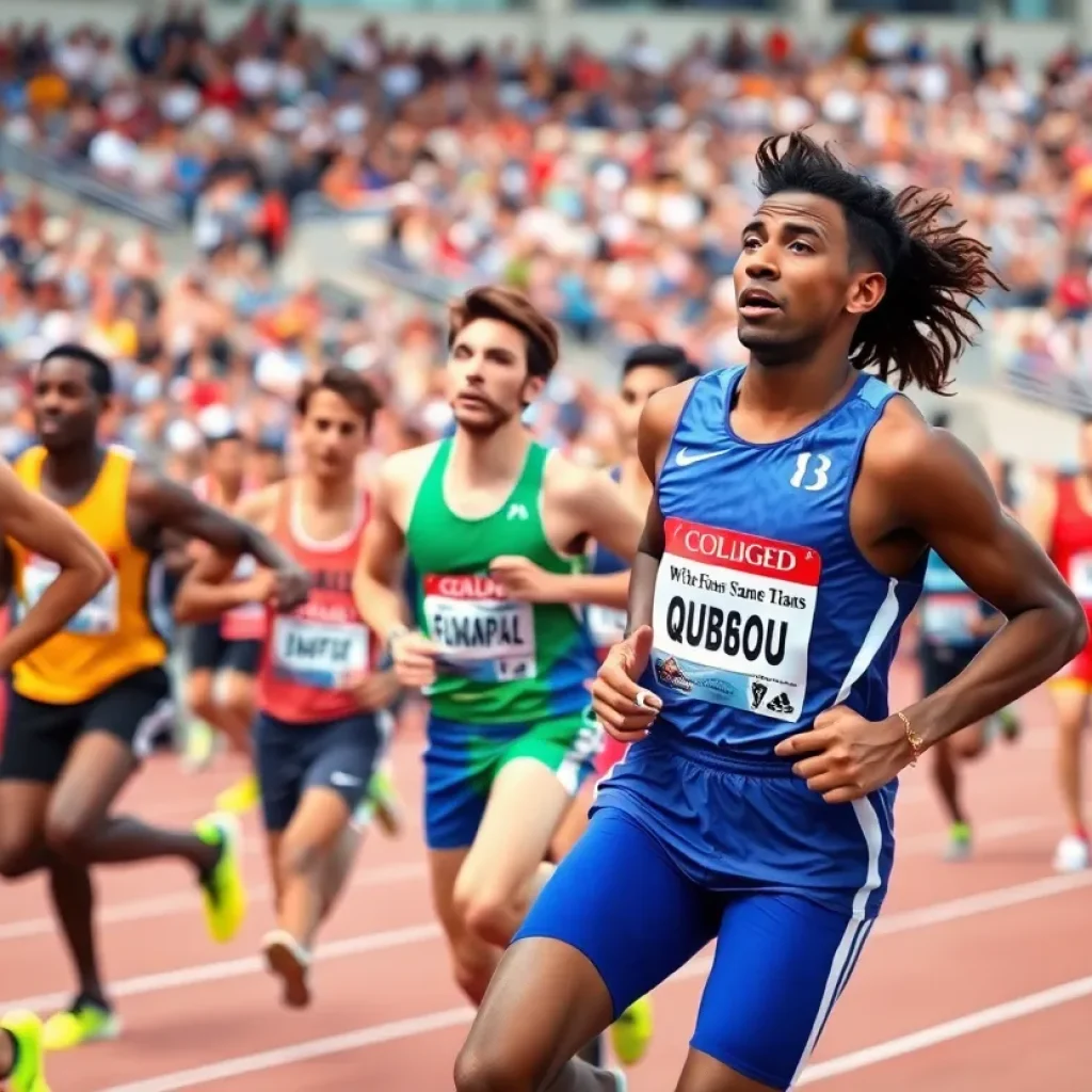 Athletes competing in track and field events during an OSU meet