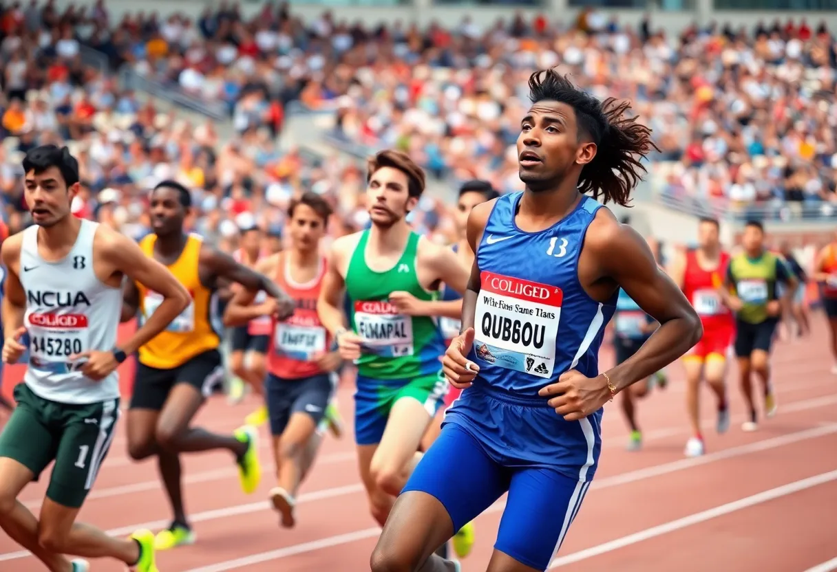 Athletes competing in track and field events during an OSU meet