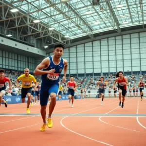 Athletes from Oklahoma State University competing in indoor track and field events