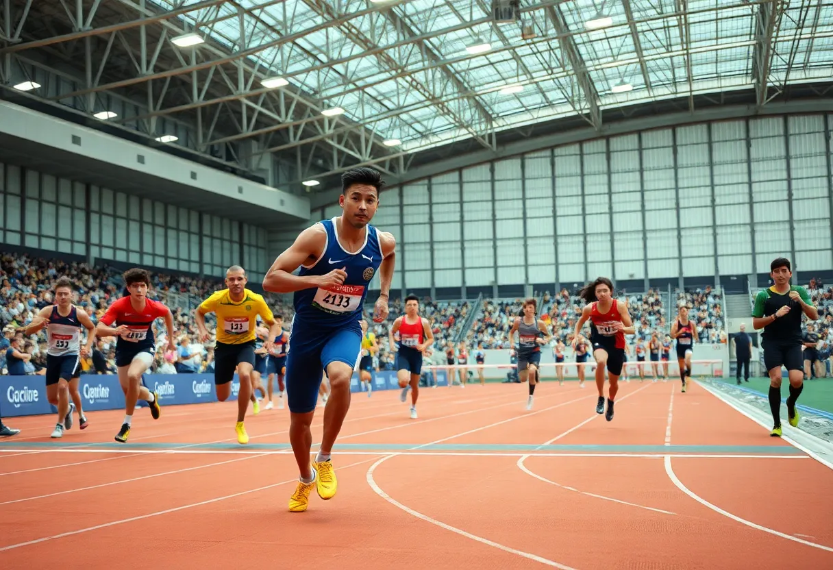 Athletes from Oklahoma State University competing in indoor track and field events