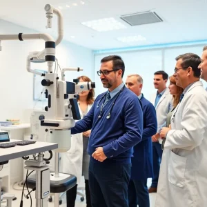 Ophthalmologists in a modern clinic at the OU Health Dean McGee Eye Institute