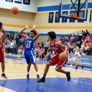 Owasso Lions and Oklahoma City Knights basketball game in action