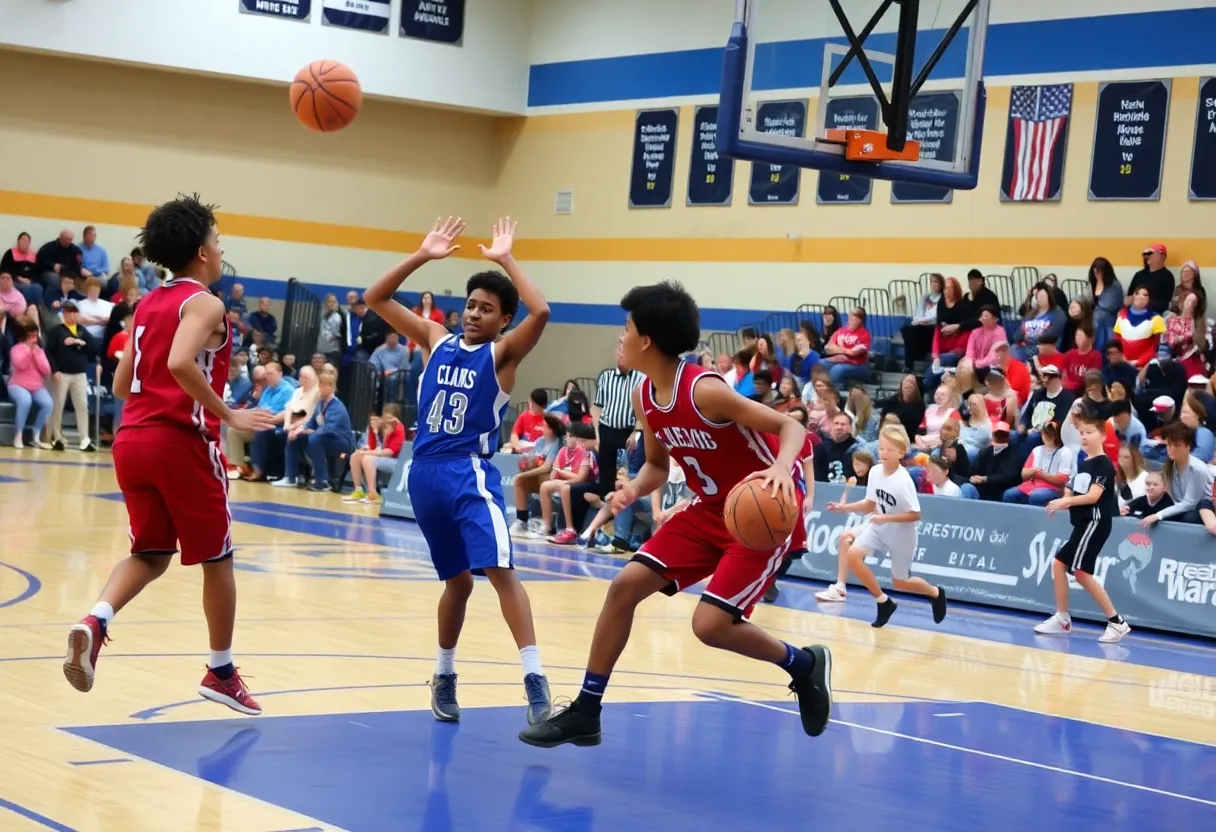 Owasso Lions and Oklahoma City Knights basketball game in action