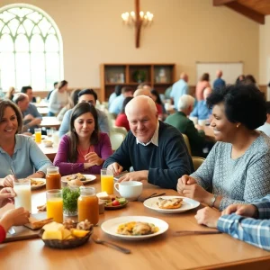 Community members enjoying breakfast together at the Groundhog Breakfast in Pauls Valley.