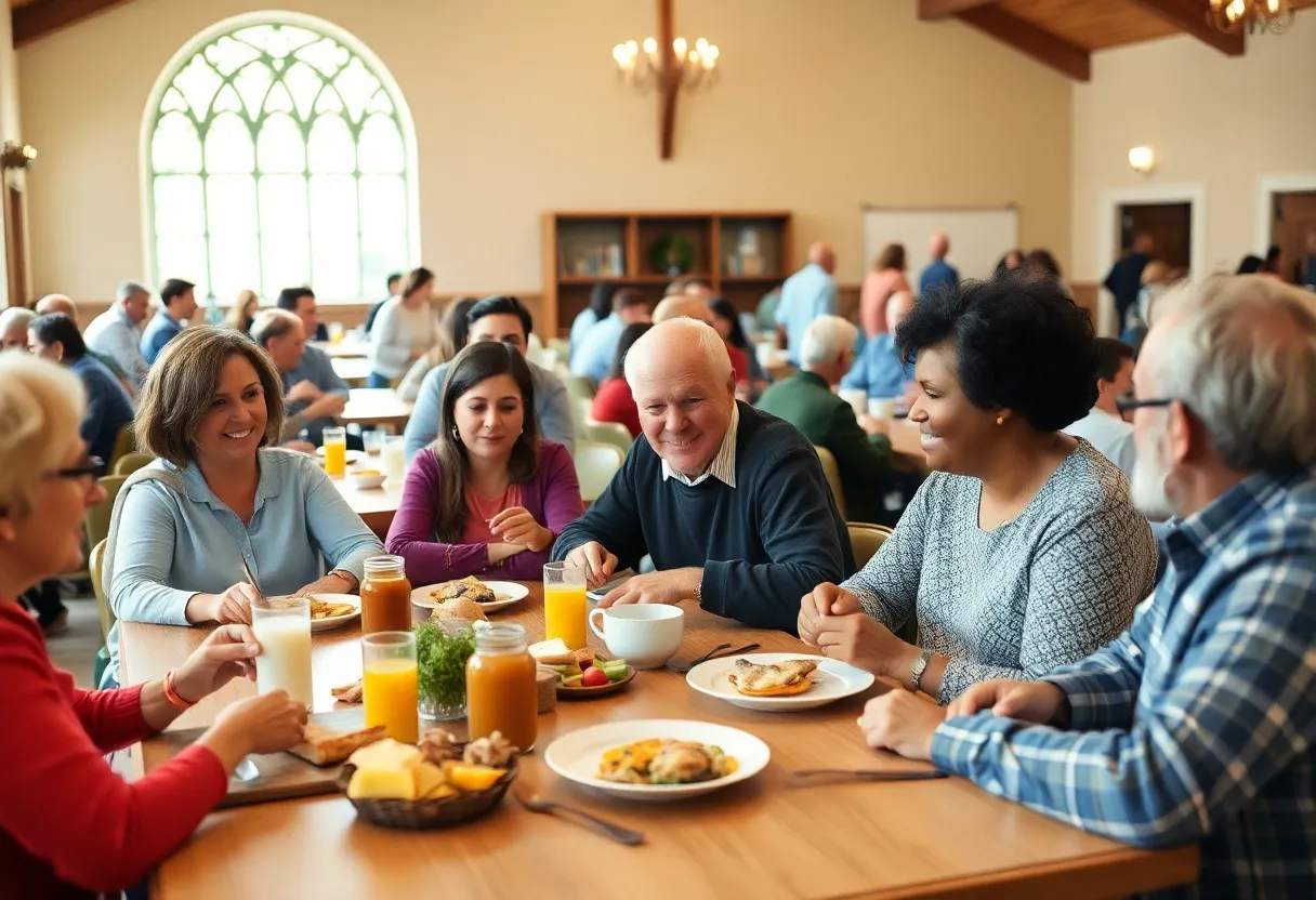 Community members enjoying breakfast together at the Groundhog Breakfast in Pauls Valley.