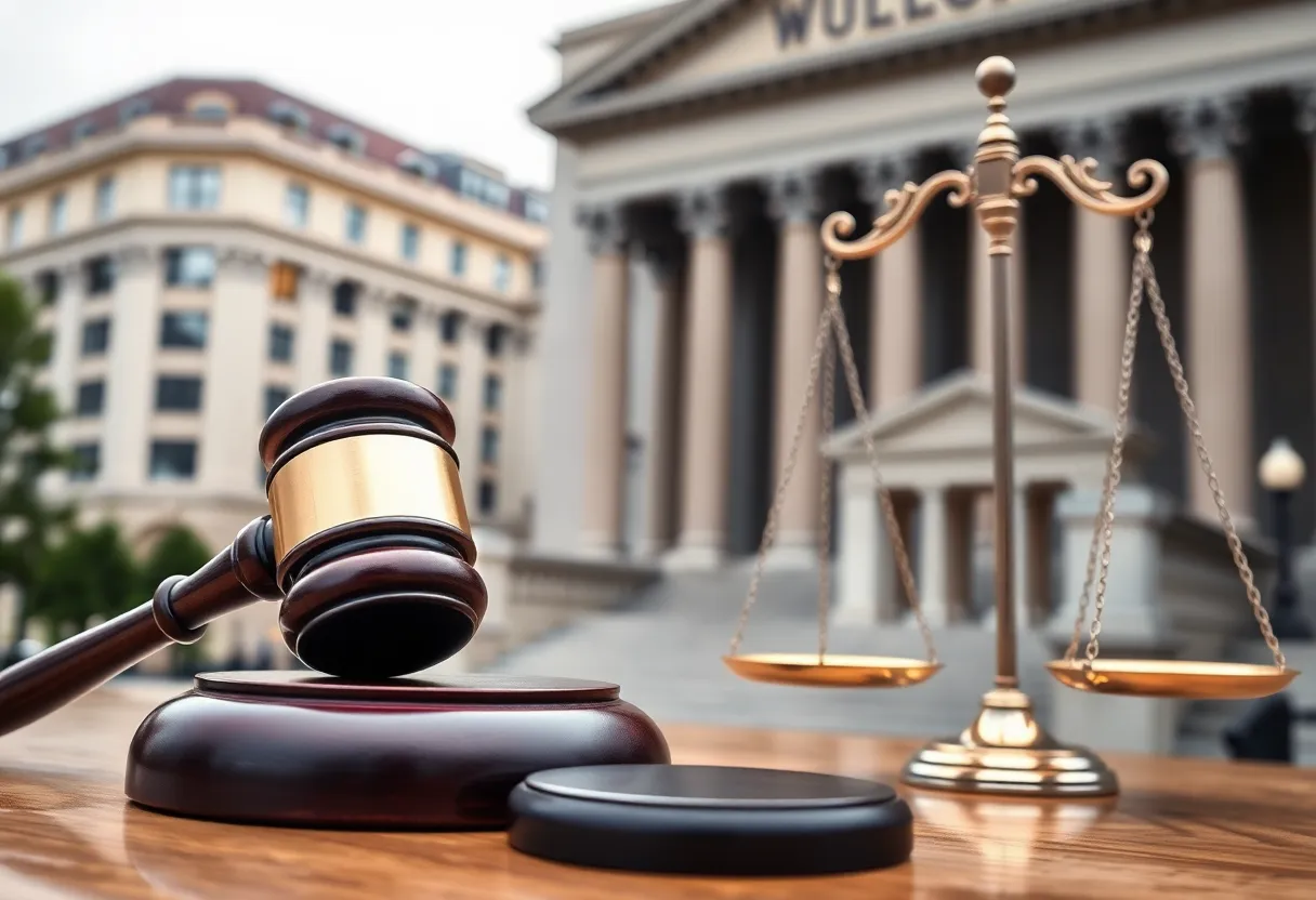 Symbolic representation of political integrity in Oklahoma City with a gavel and scales of justice.