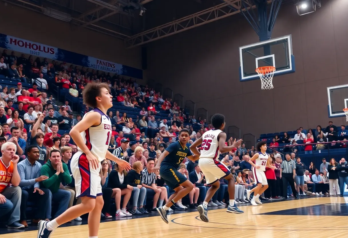 Poteau Pirates basketball players in action during a game