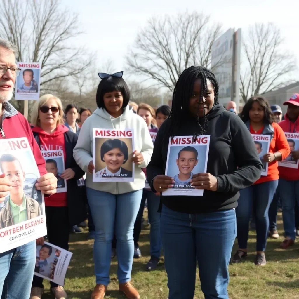 Volunteers searching for a missing child in Oklahoma
