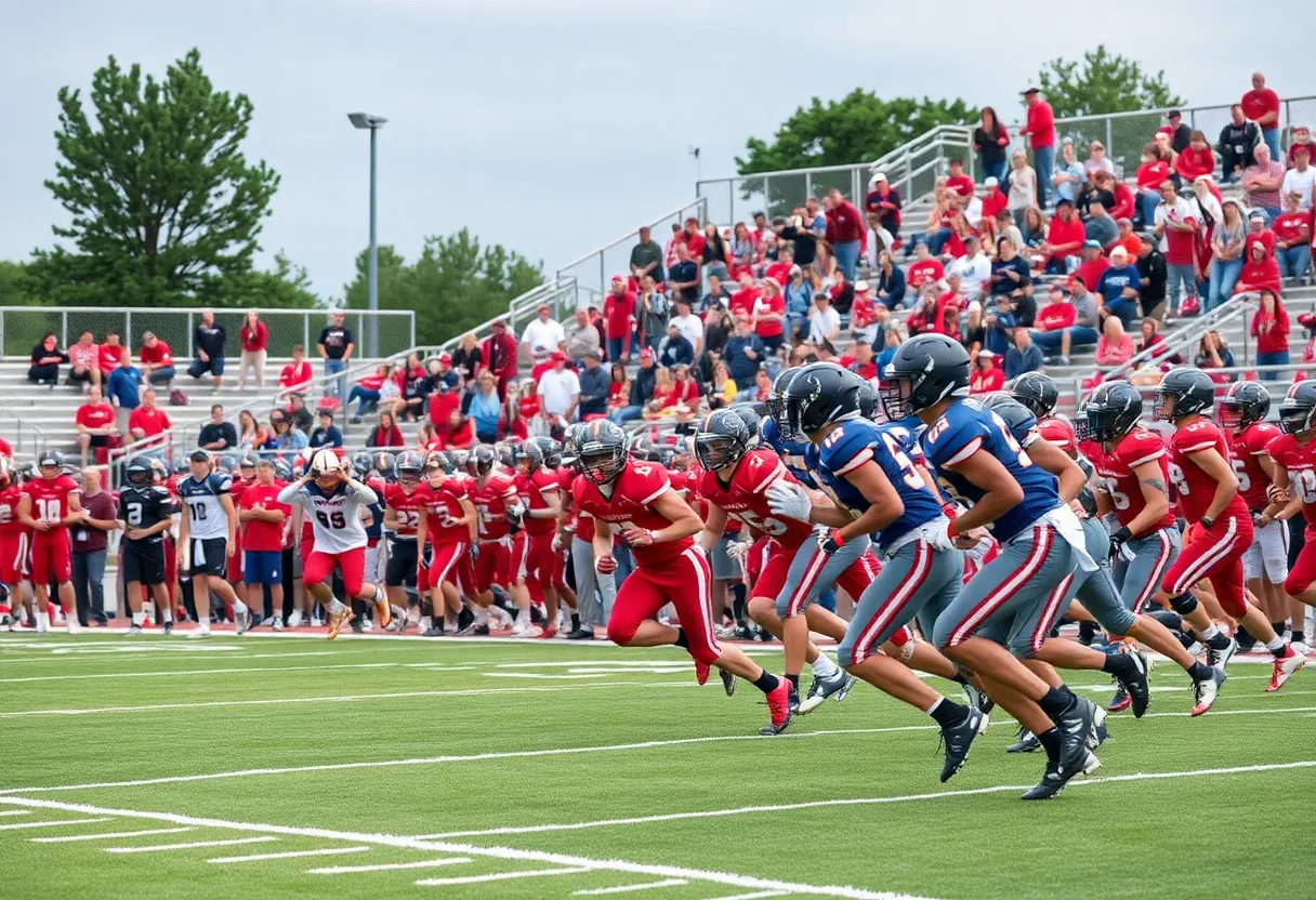 Seiling High School football team playing during a game