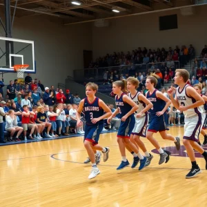 Players from Smithville Braves in action during a basketball game