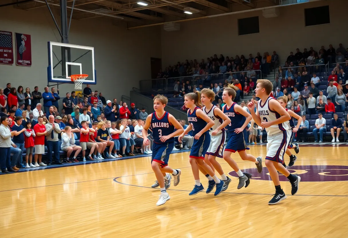 Players from Smithville Braves in action during a basketball game