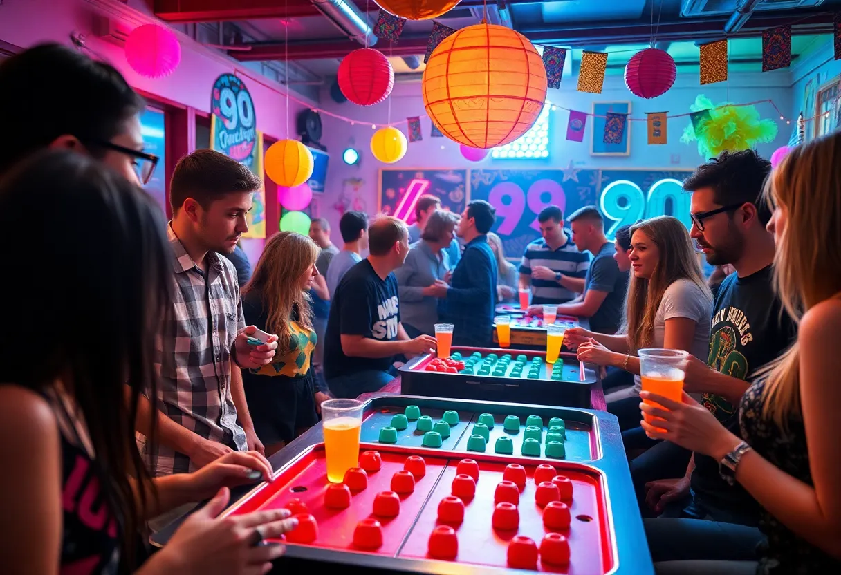 Adults enjoying activities at the 90s themed event at Science Museum Oklahoma